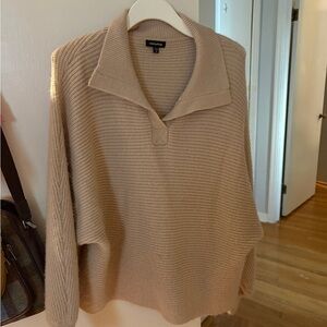 Tan Ribbed collared Sweater